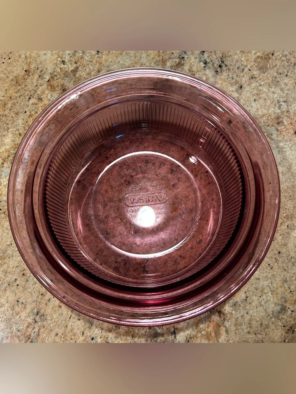 Corning Visions V-30-B Cranberry Ribbed Glass Ovenware 24oz. w/Pyrex Lid V-1-C